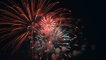 Multi colored fireworks exploding in the dark night generated by AI photo