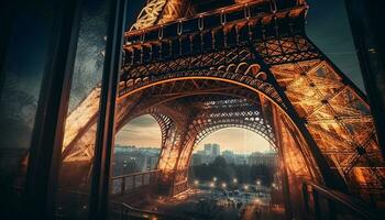 majestuoso acero arco simboliza francés cultura a crepúsculo generado por ai foto