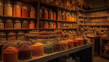 Spice store shelves display healthy cooking variety generated by AI photo