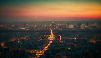 iluminado ciudad horizonte a oscuridad, famoso punto de referencia generado por ai foto