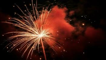 Glowing fireworks illuminate dark night sky exploding generated by AI photo
