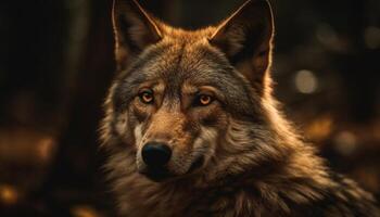 Purebred German Shepherd howling in autumn forest generated by AI photo