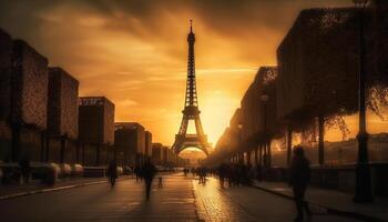 Silhouette of famous architecture back lit at dusk generated by AI photo