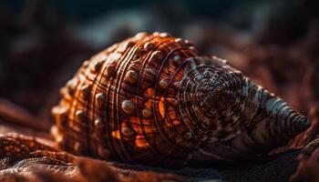 Slimy snail crawling on multi colored seashell generated by AI photo