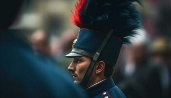 Military parade showcases traditional uniform and weaponry generated by AI photo