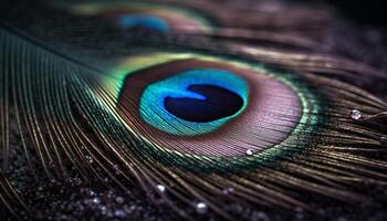 Vibrant peacock feathers showcase nature colorful elegance generated by AI photo