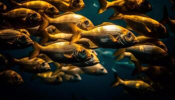 School of fish swim in tropical reef generated by AI photo