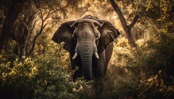 African elephant walking through tranquil savannah grass generated by AI photo