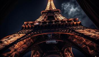 Majestic Eiffel Tower illuminates Paris at dusk generated by AI photo