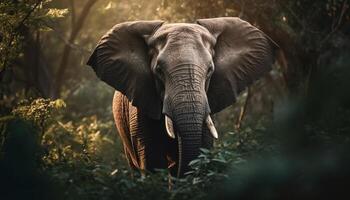 African elephant walking through tranquil wilderness area generated by AI photo