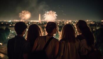 City skyline illuminated with fireworks and joy generated by AI photo