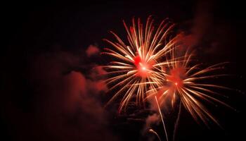 Multi colored fireworks exploding in vibrant celebration generated by AI photo