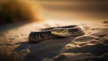 Poisonous viper crawling on sand dune pattern generated by AI photo