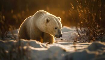 Cute arctic mammal walking on snowy ice generated by AI photo