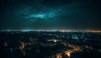 lechoso camino ilumina futurista ciudad horizonte a noche generado por ai foto