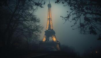 Silhouette of famous monument back lit at dusk generated by AI photo