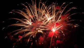 Vibrant colors illuminate exploding firework display at night generated by AI photo