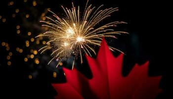 explosivo fuegos artificiales iluminar el oscuro verano noche generado por ai foto