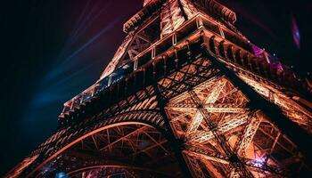 parisino horizonte iluminado a oscuridad, majestuoso arquitectura generado por ai foto