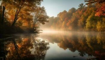 Tranquil autumn forest reflects vibrant multi colored beauty generated by AI photo