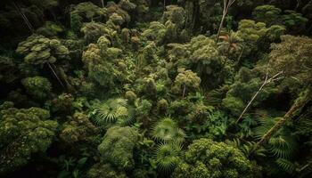 Tropical forest growth, green leaves, animal adventure generated by AI photo
