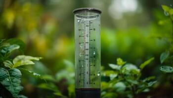 verde hoja soltar en mojado vaso superficie generado por ai foto