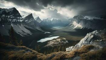 Majestic mountain range reflects tranquil sunset beauty generated by AI photo