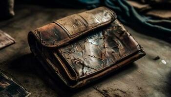 Antique leather suitcase, elegant design, rustic material generated by AI photo