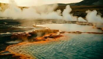 Champagne pool steams in majestic volcanic landscape generated by AI photo