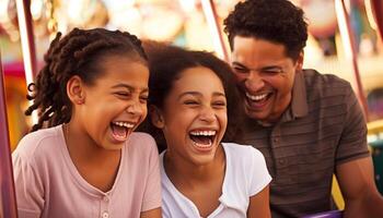 Group of smiling friends enjoying summer outdoors generated by AI photo