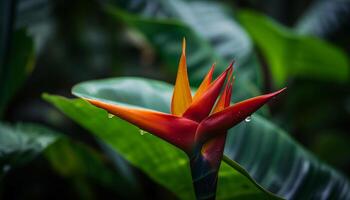 Vibrant tropical flowers adorn the lush forest generated by AI photo