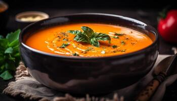 Healthy pumpkin and butternut squash soup meal generated by AI photo