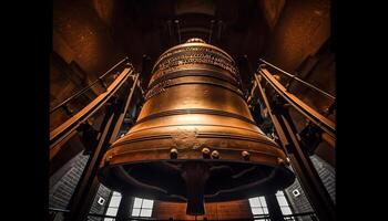 Steel machinery reflects modern industry in ancient cellar generated by AI photo