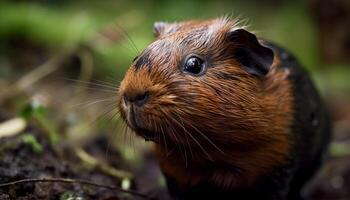 Fluffy guinea pig looking at camera outdoors generated by AI photo