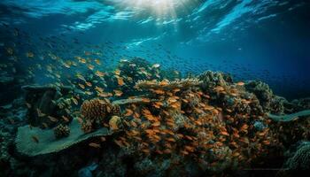 multi de colores pescado nadar en coral arrecife paraíso generado por ai foto