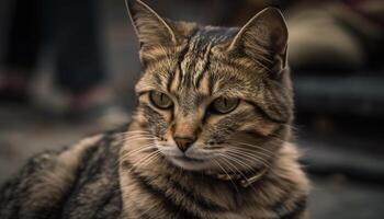 Fluffy kitten staring with curious yellow eyes generated by AI photo