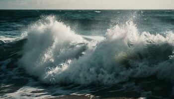 Breaking wave crashes on sandy tropical coast generated by AI photo