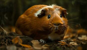 Fluffy guinea pig eating grass in autumn generated by AI photo