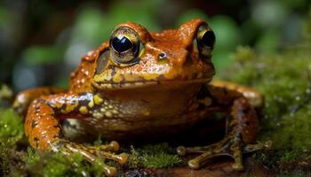 Green toad sitting in wet tropical forest generated by AI photo