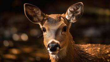 Stag in forest, close up portrait, majestic beauty generated by AI photo