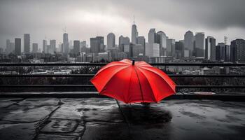 One person walking in the rain, alone generated by AI photo