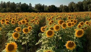 Vibrant sunflower meadow, beauty in nature growth generated by AI photo
