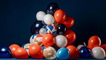 alegre levitación de multi de colores globos en celebracion generado por ai foto