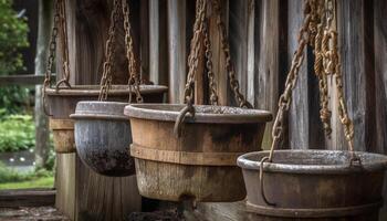 Rustic bowl of fresh food on wooden table generated by AI photo