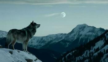 uno perro en pie en tranquilo invierno paisaje generado por ai foto