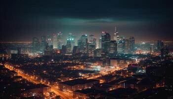 Glowing cityscape at dusk, Beijing financial district generated by AI photo