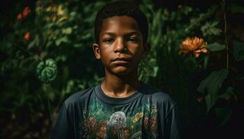 sonriente Niños y muchachas disfrutando naturaleza belleza generado por ai foto