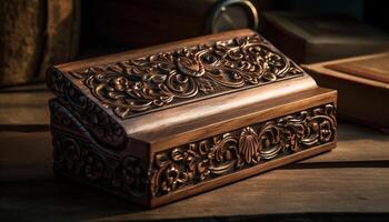 Antique wooden Bible box ornate, elegant design generated by AI photo