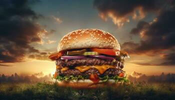 A la parrilla carne de vaca hamburguesa con queso y tomate generado por ai foto