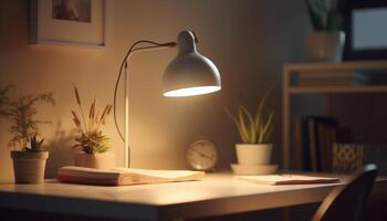 Modern lamp illuminates elegant home interior design generated by AI photo